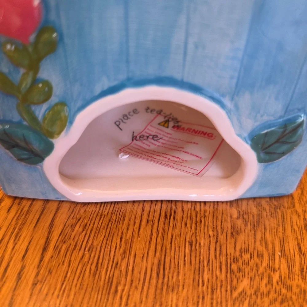 Hello Kitty Floral Garden Tea Light Candle House Holder Blue‎ Sky Ceramic